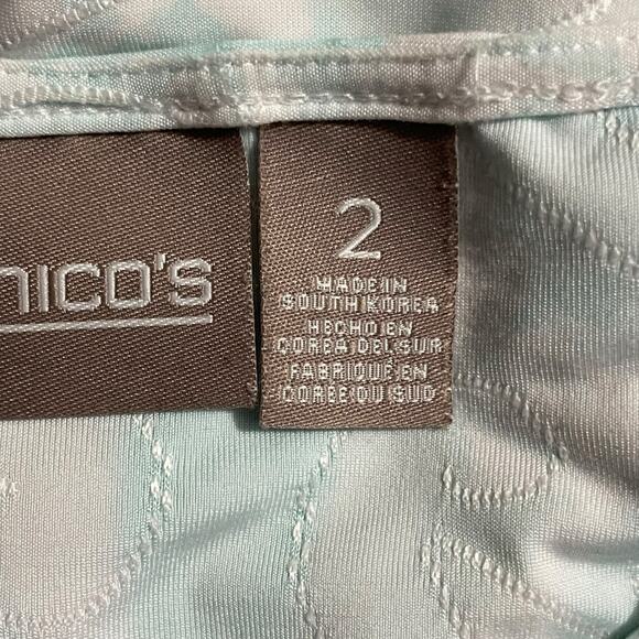 Chicos Womens Blouse Size 2 or Large White Blue Embroidered V Neck 3/4 Sleeve - Picture 5 of 13